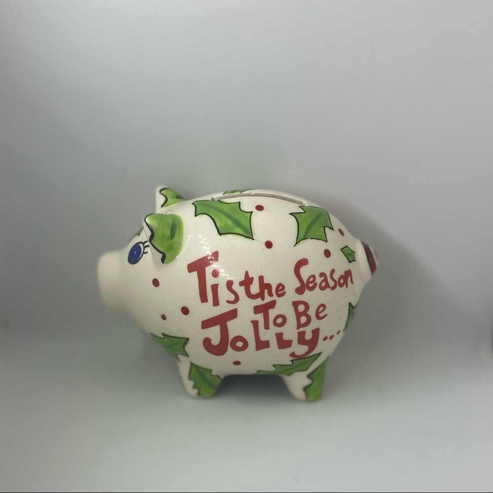 PIG Christmas Tis the Season to Be Jolly Ceramic PIGGY BANK - Picture 3 of 7